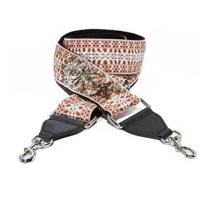 Rebecca Minkoff woven jacquard handbag strap with embellishment and leather trim